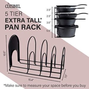 Heavy Duty Pan Organizer, Extra Large 5 Tier Rack - Holds Cast Iron Skillets, Dutch Oven, Griddles - Durable Steel Construction - Space Saving Kitchen Storage - No Assembly Required - Black 15.4-inch