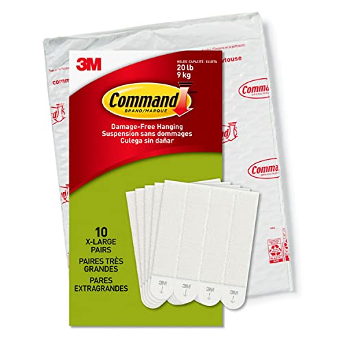 Command 20 Lb XL Heavyweight Picture Hanging Strips, Damage Free Hanging Picture Hangers, Heavy Duty Wall Hanging Strips for Living Spaces, 10 White Adhesive Strip Pairs