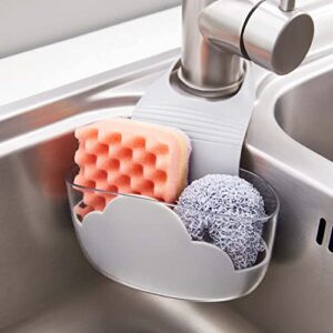 sink caddy sponge holder sink sponge organizer, cloud hanging kitchen adjustable strap faucet caddy (2 pack, grey)