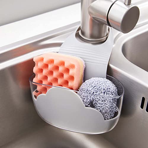 Sink Caddy Sponge Holder Sink Sponge Organizer, Cloud Hanging Kitchen Adjustable Strap Faucet Caddy (2 Pack, Grey)