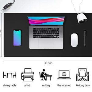 Leather Desk Pad Protector,Mouse Pad,Office Desk Mat, Non-Slip PU Leather Desk Blotter,Laptop Desk Pad,Waterproof Desk Writing Pad for Office and Home (Black,31.5" x 15.7")