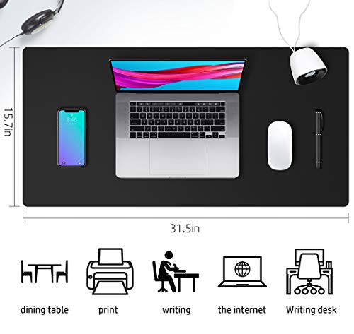 Leather Desk Pad Protector,Mouse Pad,Office Desk Mat, Non-Slip PU Leather Desk Blotter,Laptop Desk Pad,Waterproof Desk Writing Pad for Office and Home (Black,31.5" x 15.7")