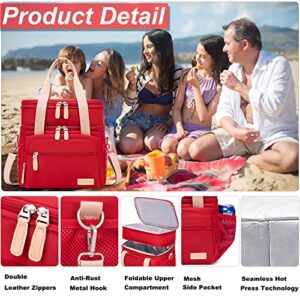 Weitars Lunch Bag for Women, Loncheras Para Mujer Waterproof Reusable Large Dual Compartment Lunch Box Wide-Open Cooler Tote Bag For Teacher Nurse Office Working Picnic Hiking (15L) (Red)