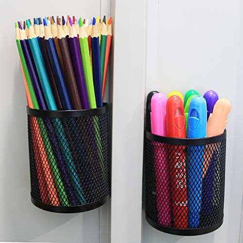 LUCYCAZ Magnetic Pencil Holder - Locker Accessories, 2 Pack Magnetic Pen Holder for Refrigerator for Home School and Office, Black