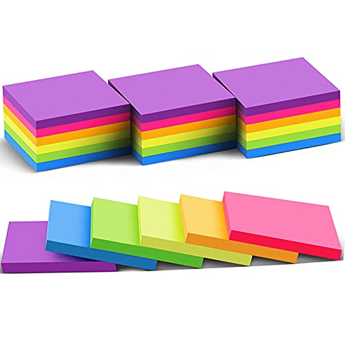 (24 Pack) Sticky Notes 3x3 in Post Bright Stickies Colorful Super Sticking Power Memo Pads, Strong Adhesive, 74 Sheets/pad