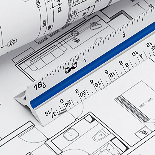 Mr. Pen Triangular, Architectural, Aluminum Scale Ruler for Blueprint, Drafting, Color-Coded, 12 Inches