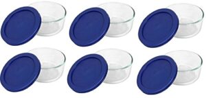 pyrex storage 2-cup round dish, clear with blue lid case of 6 containers