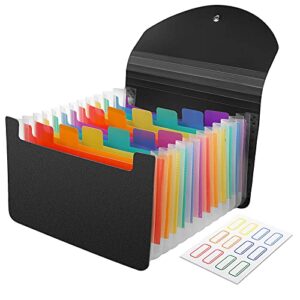 13 pockets coupon receipt organizer a6 expanding file folder, small accordian file organizer for storage cards, receipts, coupons and tickets-black