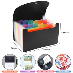 13 Pockets Coupon Receipt Organizer A6 Expanding File Folder, Small Accordian File Organizer for Storage Cards, Receipts, Coupons and Tickets-Black