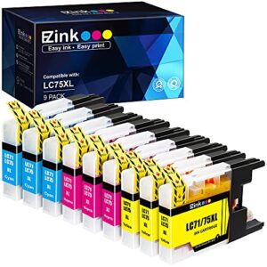 e-z ink (tm) compatible ink cartridge replacement for brother lc75 lc71 lc79 xl lc-75 lc lc-71 compatible with mfc-j6510dw mfc-j6710dw mfc-j6910dw mfc-j280w (3 cyan, 3 magenta, 3 yellow) 9 pack