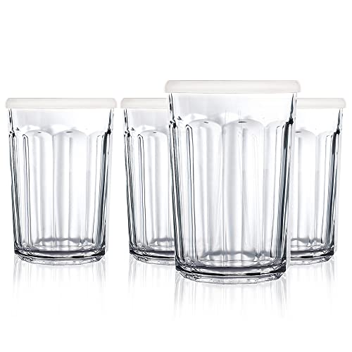 Luminarc Working 21-Ounce Storage Jar/Cooler with Lids, Set of 4 Tumbler Glasses, 4 Count (Pack of 1), Clear