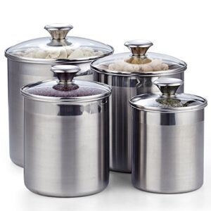 cooks standard stainless steel airtight glass lid 4-piece food jar storage canister set for tea cofee sugar flour baking pantry kitchen counter