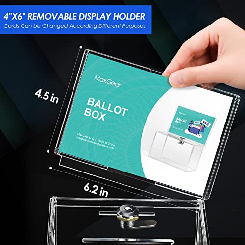 MaxGear Acrylic Donation Box with Lock and Sign Holder, Clear Ballot Box Donation Boxes for Fundraising (6.25" x 4.5" x 4") with Lock - Clear