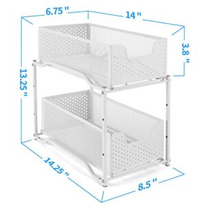 Simple Trending 2 Pack Stackable 2-Tier Under Sink Cabinet Organizer with Sliding Storage Drawer, White