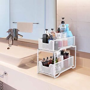 Simple Trending 2 Pack Stackable 2-Tier Under Sink Cabinet Organizer with Sliding Storage Drawer, White