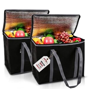 insulated reusable grocery bags(pack of 2-extra large)black, portable travel bag for frozen food, reusable bags with handles-foldable insulated bag grocery, for hot cold food reusable shopping bags