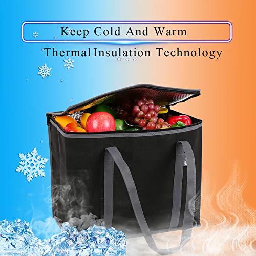 Insulated Reusable Grocery Bags(Pack of 2-Extra Large)Black, Portable Travel Bag For Frozen Food, Reusable Bags with handles-Foldable Insulated Bag Grocery, For Hot Cold Food Reusable Shopping Bags