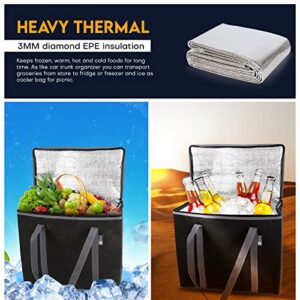 Insulated Reusable Grocery Bags(Pack of 2-Extra Large)Black, Portable Travel Bag For Frozen Food, Reusable Bags with handles-Foldable Insulated Bag Grocery, For Hot Cold Food Reusable Shopping Bags