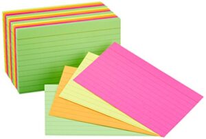 amazon basics ruled index flash cards, assorted neon colored, 3×5 inch, 300-count