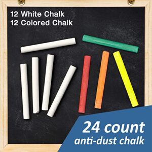 Chalk - 24 Pack Including 12 White Chalk, 12 Colored Chalk With 1 Felt Chalkboard Eraser - Thin Chalkboard Chalk Great for School, Office and Home Use, Dustless Chalk for Kids Bundle Pack