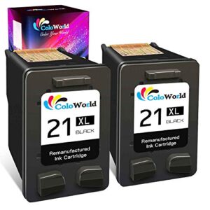 coloworld remanufactured ink cartridge replacement for hp 21xl 21 used with hp officejet 5610 4315 j3680 deskjet f2210 f4180 f380 f300 f4140 f340 d1455 3940 f335 psc 1410 printer (2 black)