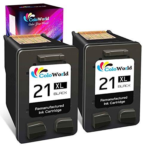 ColoWorld Remanufactured Ink Cartridge Replacement for HP 21XL 21 Used with HP OfficeJet 5610 4315 J3680 DeskJet F2210 F4180 F380 F300 F4140 F340 D1455 3940 F335 PSC 1410 Printer (2 Black)