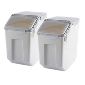 grain rice storage bin food containers set leak proof locking lid, large storage boxes plastic cereal pet food 15kg(18l), grey,2packs