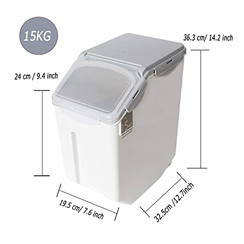 Grain Rice Storage Bin Food Containers Set Leak Proof Locking Lid, Large Storage Boxes Plastic Cereal Pet Food 15kg(18L), Grey,2packs