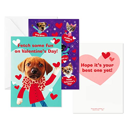 Hallmark Kids Valentines Day Cards and Stickers Assortment, Puppies and Kittens (24 Cards with Envelopes)