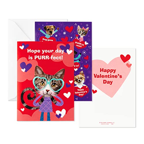 Hallmark Kids Valentines Day Cards and Stickers Assortment, Puppies and Kittens (24 Cards with Envelopes)