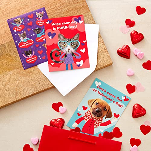 Hallmark Kids Valentines Day Cards and Stickers Assortment, Puppies and Kittens (24 Cards with Envelopes)