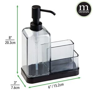 mDesign Plastic Kitchen Sink Countertop Hand Soap Dispenser Pump Bottle Caddy Organizer Holder with Storage for Bathroom - Holds Dish Sponge and Brushes - Omni Collection - Graphite/Matte Black