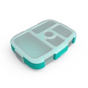bentgo kids brights tray (aqua) with transparent cover – reusable, bpa-free, 5-compartment meal prep container with built-in portion control for healthy at-home meals and on-the-go lunches