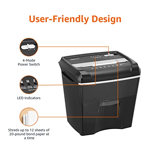 Amazon Basics 12-Sheet Cross-Cut Junk Mail, CD, and Credit Card Shredder with Pullout Basket