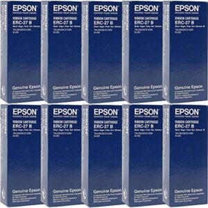 genuine epson (erc-27b) 10-pack black ribbon cartridge black for epson pos printers: tm290, tm295 dot matrix – 750000 character