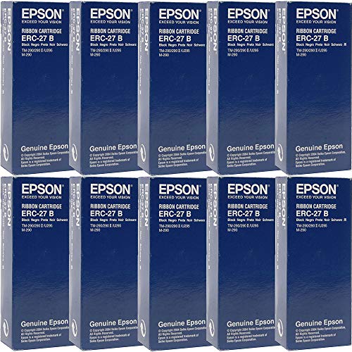 Genuine Epson (ERC-27B) 10-Pack Black Ribbon Cartridge Black for Epson POS Printers: TM290, TM295 Dot Matrix - 750000 Character