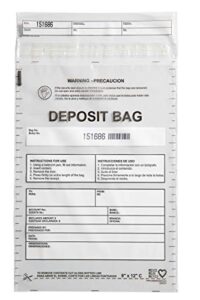 uspacksmart deposit bags 9”x12”. clear plastic bags ideal for cash handling or bank deposits. 100-pack (1208-00)