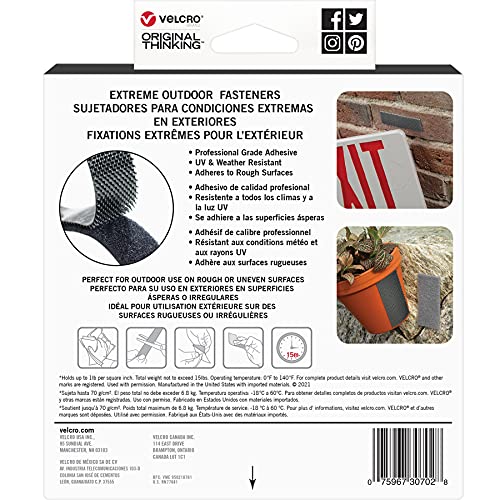 VELCRO Brand Extreme Outdoor Mounting Tape | 20Ft x 1 In, Holds 15 lbs | Strong Heavy Duty Stick on Adhesive | Mount on Brick, Concrete for Hanging, 30702