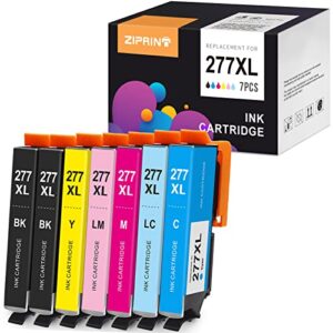 ziprint remanufactured ink cartridge replacement for epson 277xl 277 t277 to use with xp-850 xp-860 xp-950 xp-960 xp-970 printer (2black, 1cyan, 1magenta, 1yellow, 1light cyan, 1light magenta)