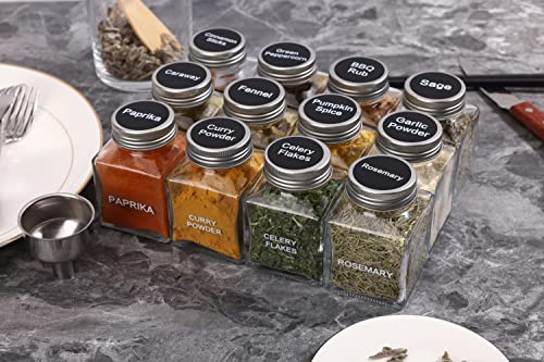 Unique Design Spice Jars with 372 Labels, 29-Pack 4.5 oz Personalized Cubic Clear Glass Spice Jars with Shakers, Lids, Empty Square Reusable Kitchen Spice Storage Containers