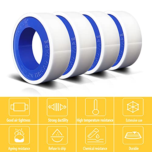 4 Rolls 1/2 Inch(W) X 520 Inches(L) Teflon Tape,for Plumbers Tape,PTFE Tape,Sealing Tape,Plumbing Tape,Sealant Tape,Thread Seal Tape,Plumber Tape for Shower Head,Water Pipe Sealing Tape,White