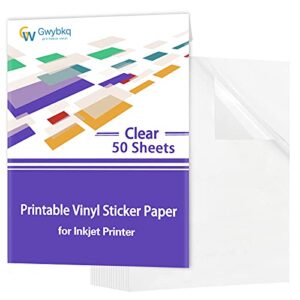 clear printable vinyl sticker paper for inkjet printer,50 sheets transparent decay paper clear labels, dries quickly vivid colors,tear & scratch resistant