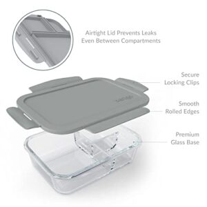 Bentgo® Glass Lunch Box - Leak-Proof Bento-Style Food Container with Airtight Lid and Divided 3-Compartment Design - 5 Cup Capacity for Meal Prepping, and Portion-Controlled Meals for Adults & Teens (Gray)