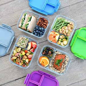 Bentgo® Glass Lunch Box - Leak-Proof Bento-Style Food Container with Airtight Lid and Divided 3-Compartment Design - 5 Cup Capacity for Meal Prepping, and Portion-Controlled Meals for Adults & Teens (Gray)