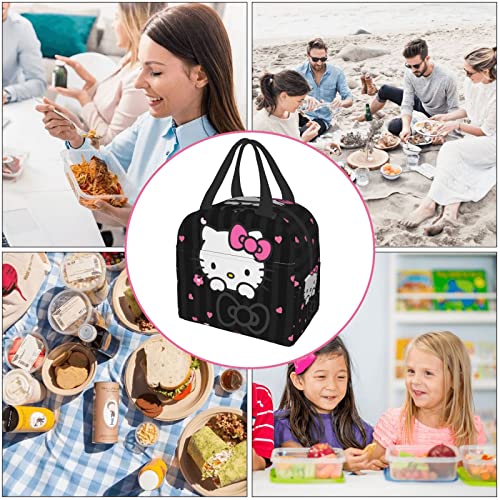 Solmlgo Kids Lunch Bag for Women Girls Cat Lunch Box Pink Insulated Lunch Bags Reusable Cooler Tote Lunch Box with Pockets for Office Work School Picnic