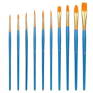 Amazon Basics Paint Brush Set, Nylon Paint Brushes for Acrylic, Oil, Watercolor, 10 Brush Sizes