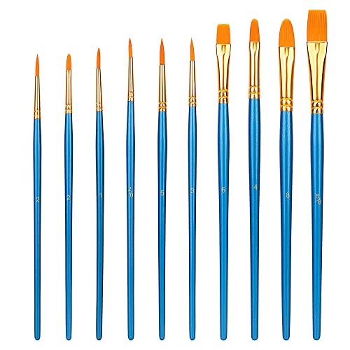 Amazon Basics Paint Brush Set, Nylon Paint Brushes for Acrylic, Oil, Watercolor, 10 Brush Sizes