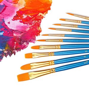 Amazon Basics Paint Brush Set, Nylon Paint Brushes for Acrylic, Oil, Watercolor, 10 Brush Sizes