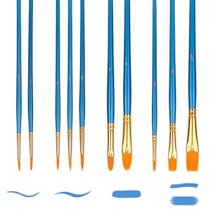 Amazon Basics Paint Brush Set, Nylon Paint Brushes for Acrylic, Oil, Watercolor, 10 Brush Sizes