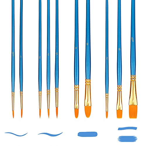 Amazon Basics Paint Brush Set, Nylon Paint Brushes for Acrylic, Oil, Watercolor, 10 Brush Sizes